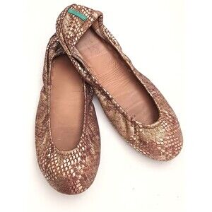 Tieks by Gavriel Gold Metallic Snake Print Leather Foldable Ballet Flats Sz 9